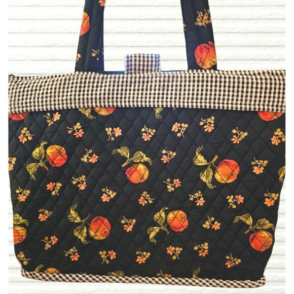 April Cornell For Silvestri Quilted Black Fruit Print Shoulder Bag Tote 16 x 12 - Picture 4 of 10